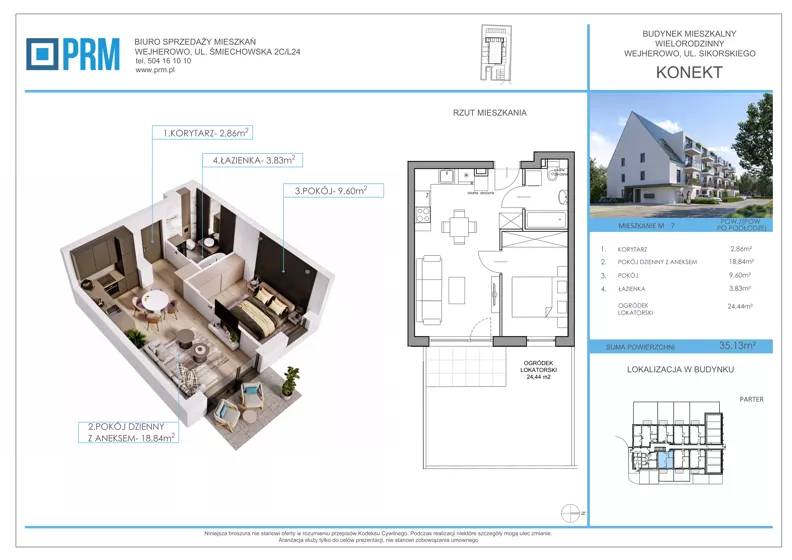 2 pokoje, mieszkanie 35,13 m², parter, oferta nr M7, KONEKT, Wejherowo, ul. Sikorskiego 71