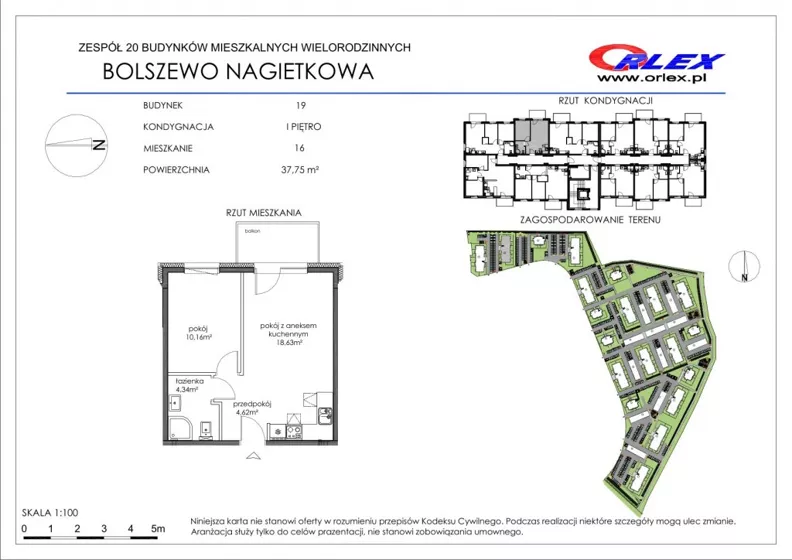 2 pokoje, mieszkanie 37,75 m², piętro 1, oferta nr 19/16, Nagietkowa, Bolszewo, ul. Nagietkowa