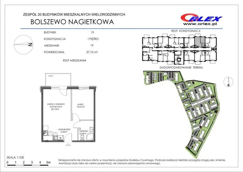 2 pokoje, mieszkanie 37,75 m², piętro 1, oferta nr 19/19, Nagietkowa, Bolszewo, ul. Nagietkowa