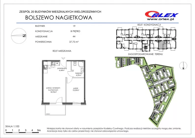 2 pokoje, mieszkanie 37,75 m², piętro 3, oferta nr 19/44, Nagietkowa, Bolszewo, ul. Nagietkowa