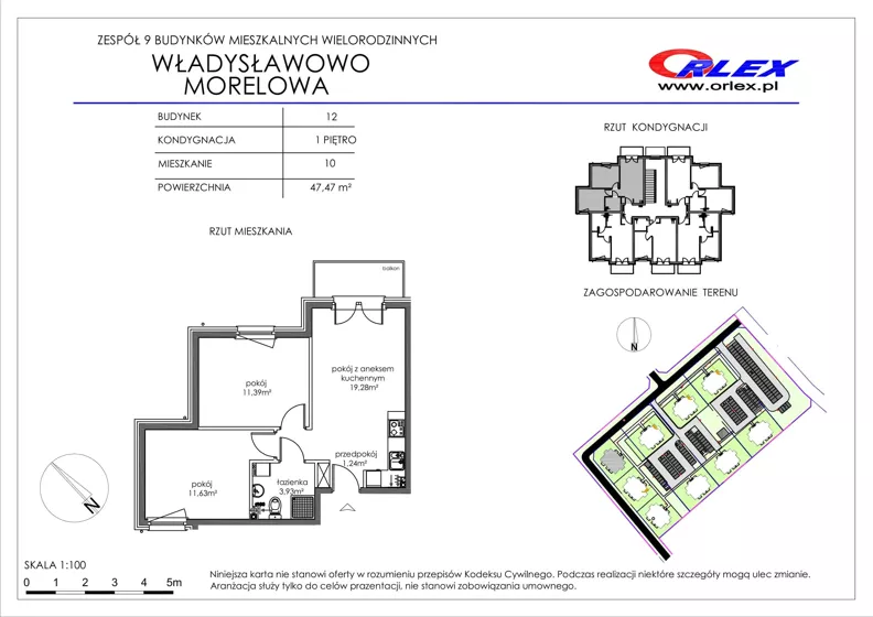 3 pokoje, mieszkanie 47,47 m², piętro 1, oferta nr Bud.12.M.10, Osiedle Władysławowo, Władysławowo, ul. Morelowa