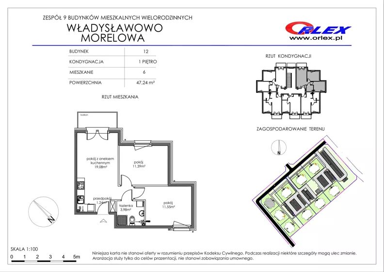 3 pokoje, mieszkanie 47,24 m², piętro 1, oferta nr Bud.12.M.6, Osiedle Władysławowo, Władysławowo, ul. Morelowa