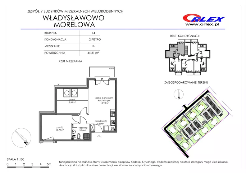 3 pokoje, mieszkanie 44,31 m², piętro 2, oferta nr Bud.14.M.16, Osiedle Władysławowo, Władysławowo, ul. Morelowa