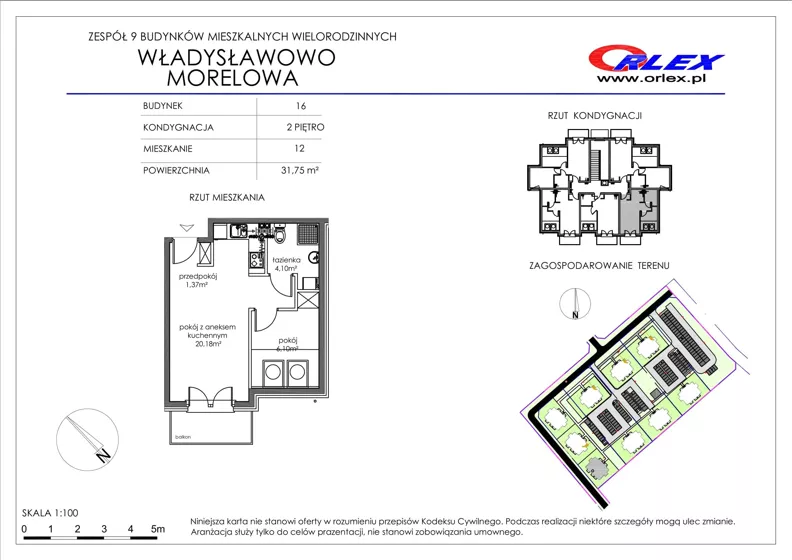 2 pokoje, mieszkanie 31,75 m², piętro 2, oferta nr Bud.16.M.12, Osiedle Władysławowo, Władysławowo, ul. Morelowa