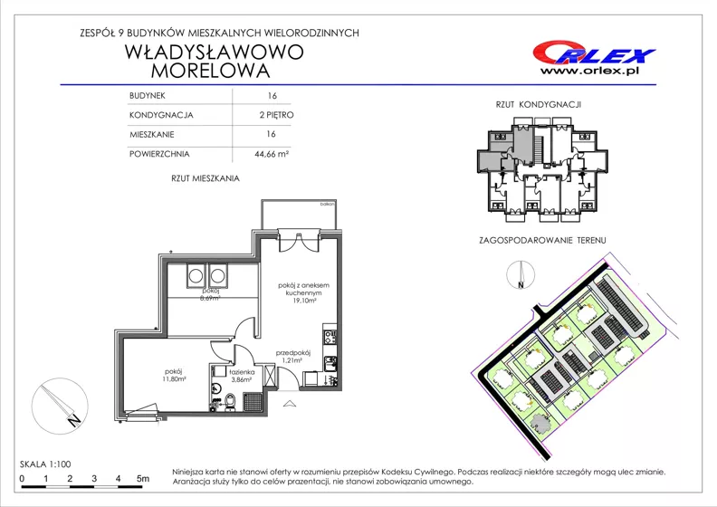 3 pokoje, mieszkanie 44,66 m², piętro 2, oferta nr Bud.16.M.16, Osiedle Władysławowo, Władysławowo, ul. Morelowa