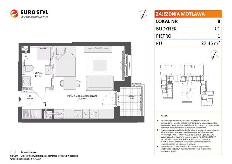 1 pokój, mieszkanie 27,45 m², piętro 1, oferta nr C1/8, Zajezdnia Motława - bud C1, Gdańsk, Śródmieście, Dolne Miasto, ul. Kurza