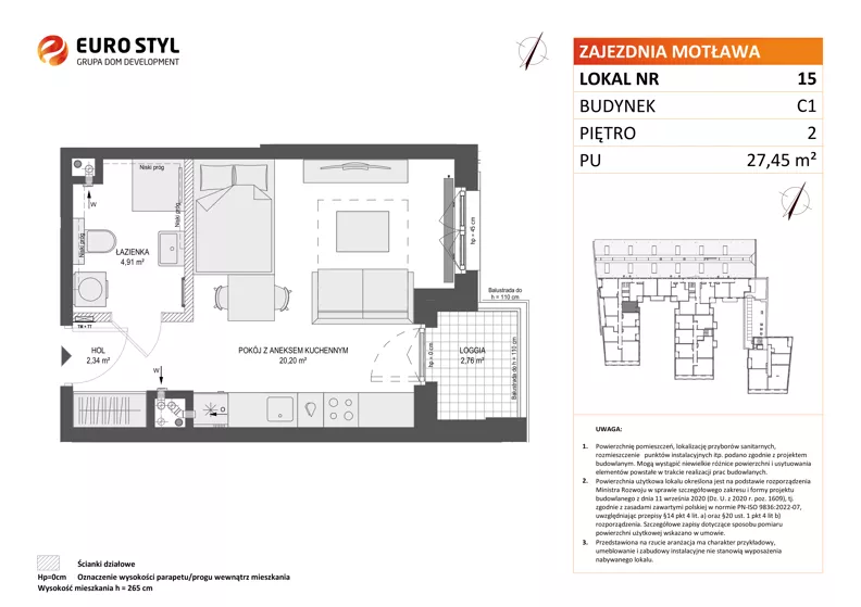 1 pokój, mieszkanie 27,45 m², piętro 2, oferta nr C1/15, Zajezdnia Motława - bud C1, Gdańsk, Śródmieście, Dolne Miasto, ul. Kurza