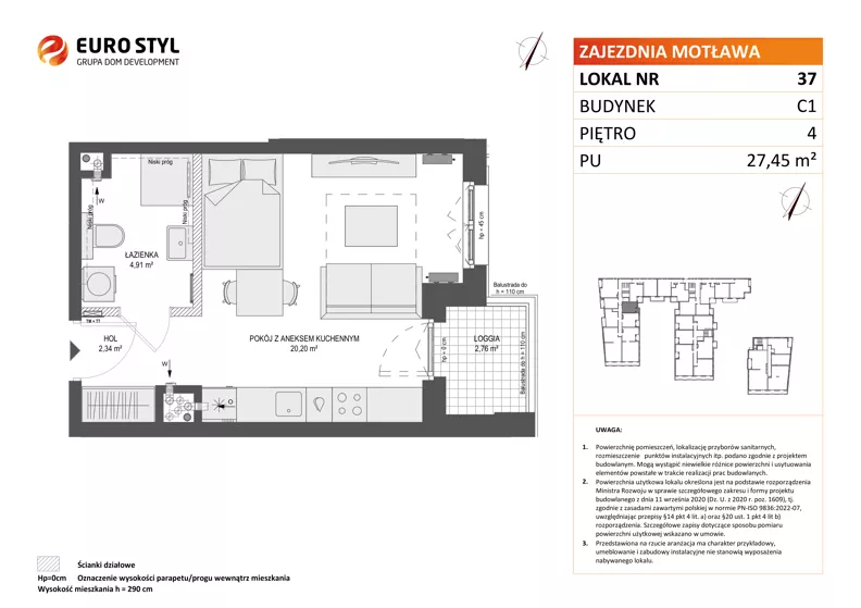 1 pokój, mieszkanie 27,45 m², piętro 4, oferta nr C1/37, Zajezdnia Motława - bud C1, Gdańsk, Śródmieście, Dolne Miasto, ul. Kurza