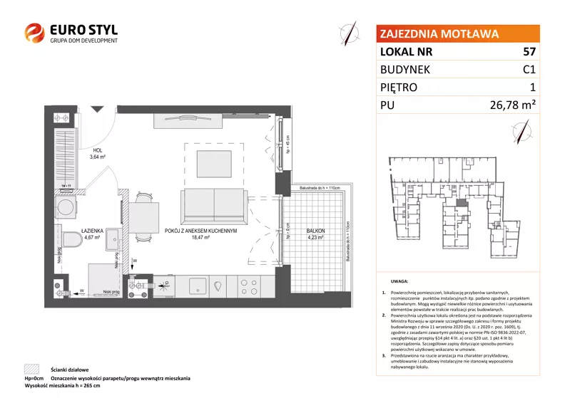 1 pokój, mieszkanie 26,78 m², piętro 1, oferta nr C1/57, Zajezdnia Motława - bud C1, Gdańsk, Śródmieście, Dolne Miasto, ul. Kurza