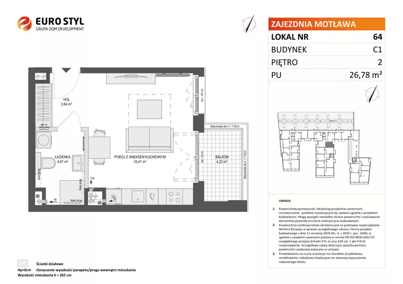 1 pokój, mieszkanie 26,78 m², piętro 2, oferta nr C1/64, Zajezdnia Motława - bud C1, Gdańsk, Śródmieście, Dolne Miasto, ul. Kurza