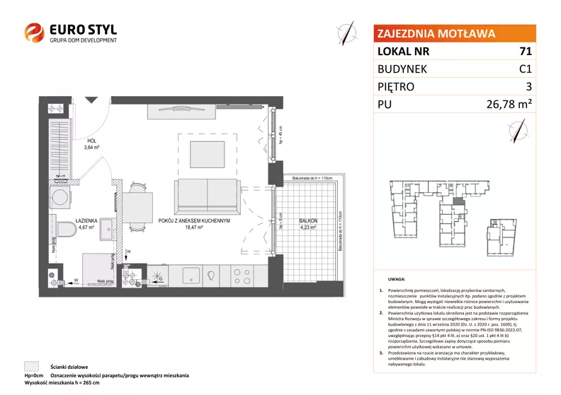 1 pokój, mieszkanie 26,78 m², piętro 3, oferta nr C1/71, Zajezdnia Motława - bud C1, Gdańsk, Śródmieście, Dolne Miasto, ul. Kurza