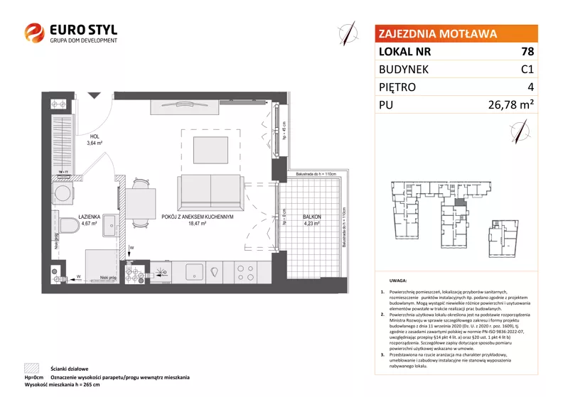 1 pokój, mieszkanie 26,78 m², piętro 4, oferta nr C1/78, Zajezdnia Motława - bud C1, Gdańsk, Śródmieście, Dolne Miasto, ul. Kurza