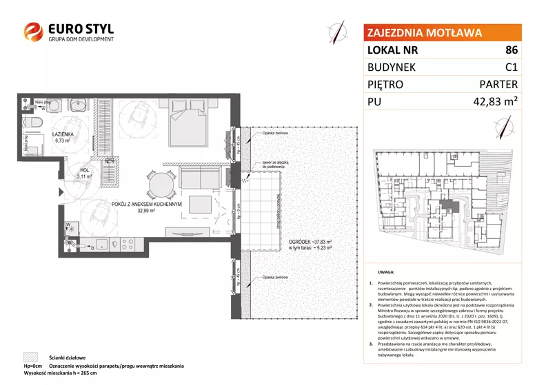1 pokój, mieszkanie 42,83 m², parter, oferta nr C1/86, Zajezdnia Motława - bud C1, Gdańsk, Śródmieście, Dolne Miasto, ul. Kurza