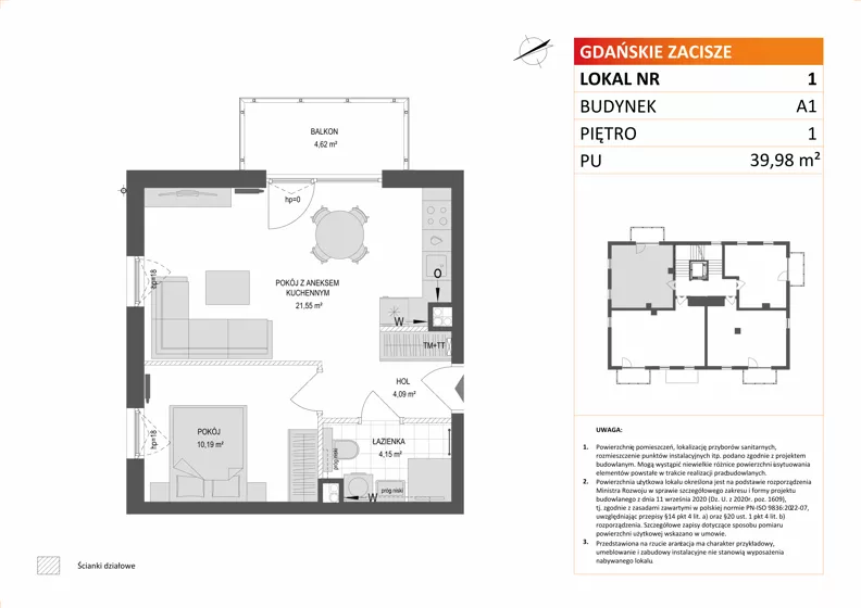 2 pokoje, mieszkanie 39,98 m², piętro 1, oferta nr A1/1, Gdańskie Zacisze, Gdańsk, Kokoszki, ul. Bysewska