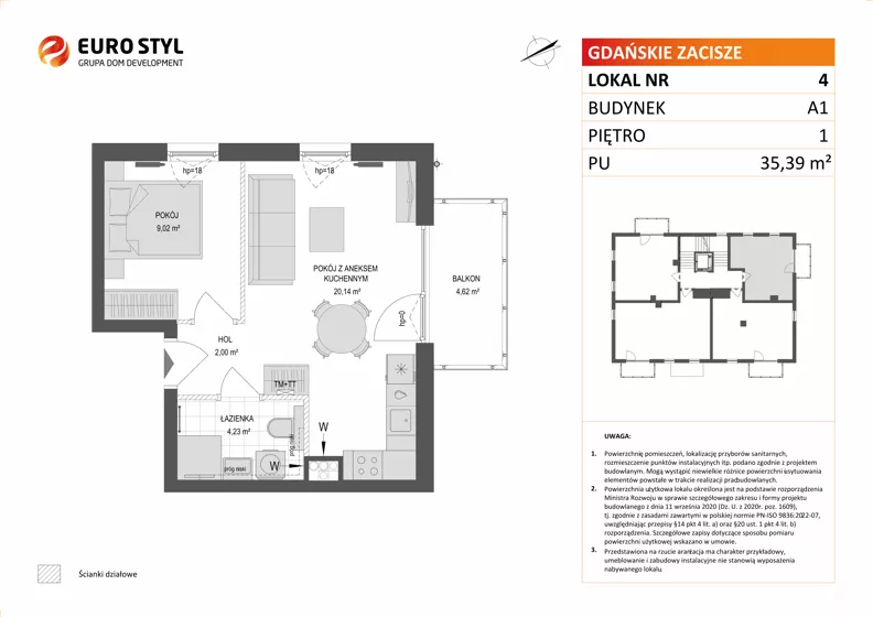 2 pokoje, mieszkanie 35,39 m², piętro 1, oferta nr A1/4, Gdańskie Zacisze, Gdańsk, Kokoszki, ul. Bysewska