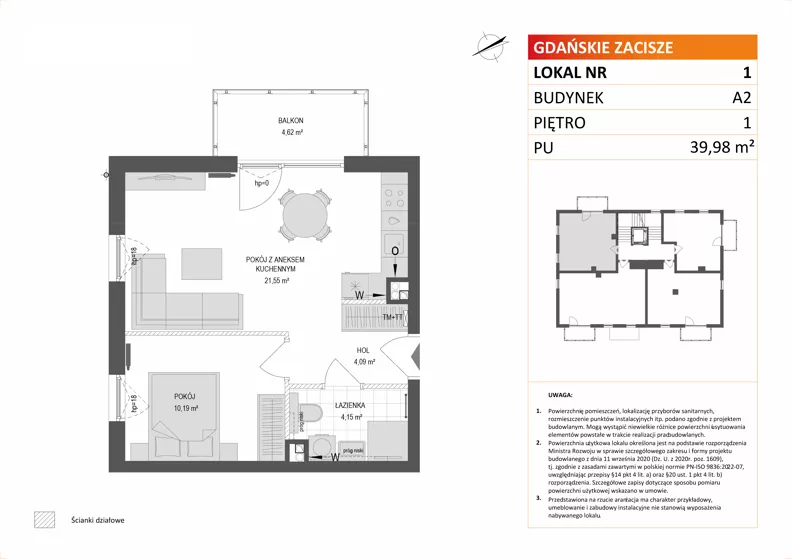 2 pokoje, mieszkanie 39,98 m², piętro 1, oferta nr A2/1, Gdańskie Zacisze, Gdańsk, Kokoszki, ul. Bysewska