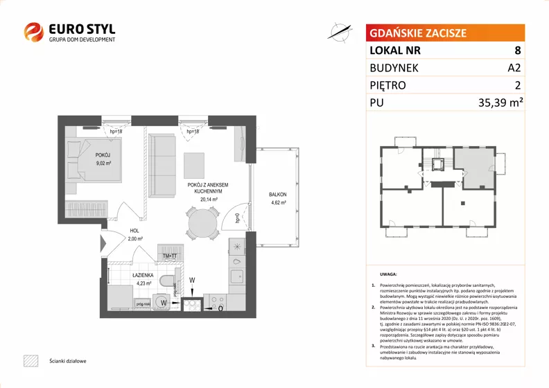 2 pokoje, mieszkanie 35,39 m², piętro 2, oferta nr A2/8, Gdańskie Zacisze, Gdańsk, Kokoszki, ul. Bysewska