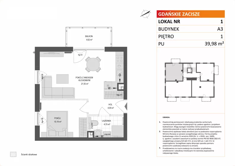 2 pokoje, mieszkanie 39,98 m², piętro 1, oferta nr A3/1, Gdańskie Zacisze, Gdańsk, Kokoszki, ul. Bysewska