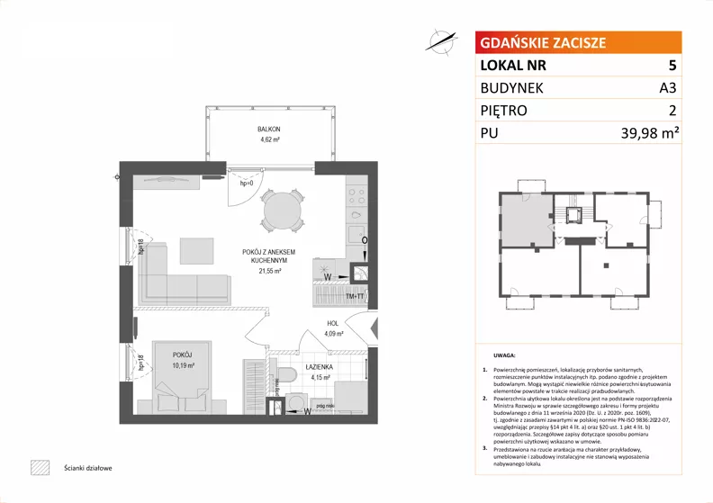 2 pokoje, mieszkanie 39,98 m², piętro 2, oferta nr A3/5, Gdańskie Zacisze, Gdańsk, Kokoszki, ul. Bysewska