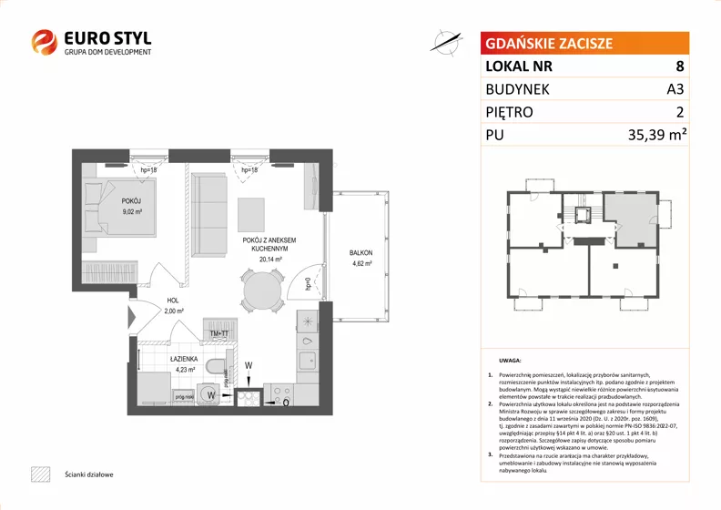 2 pokoje, mieszkanie 35,39 m², piętro 2, oferta nr A3/8, Gdańskie Zacisze, Gdańsk, Kokoszki, ul. Bysewska