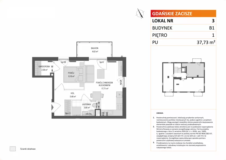 2 pokoje, mieszkanie 37,73 m², piętro 1, oferta nr B1/3, Gdańskie Zacisze, Gdańsk, Kokoszki, ul. Bysewska