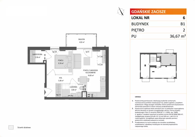 2 pokoje, mieszkanie 36,67 m², piętro 2, oferta nr B1/6, Gdańskie Zacisze, Gdańsk, Kokoszki, ul. Bysewska
