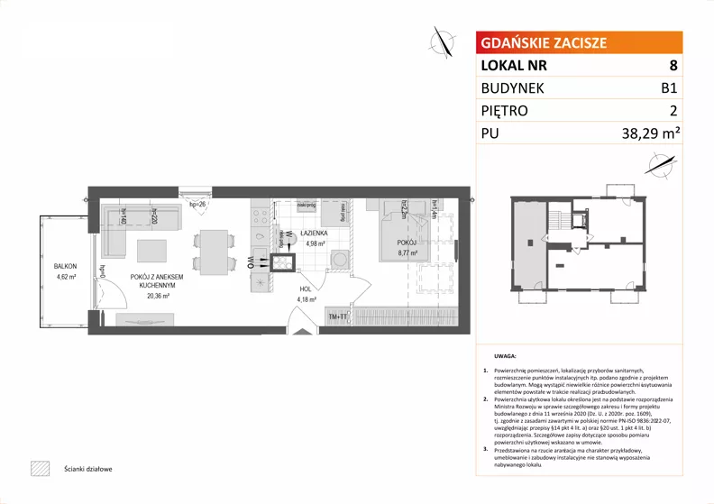 2 pokoje, mieszkanie 38,29 m², piętro 2, oferta nr B1/8, Gdańskie Zacisze, Gdańsk, Kokoszki, ul. Bysewska