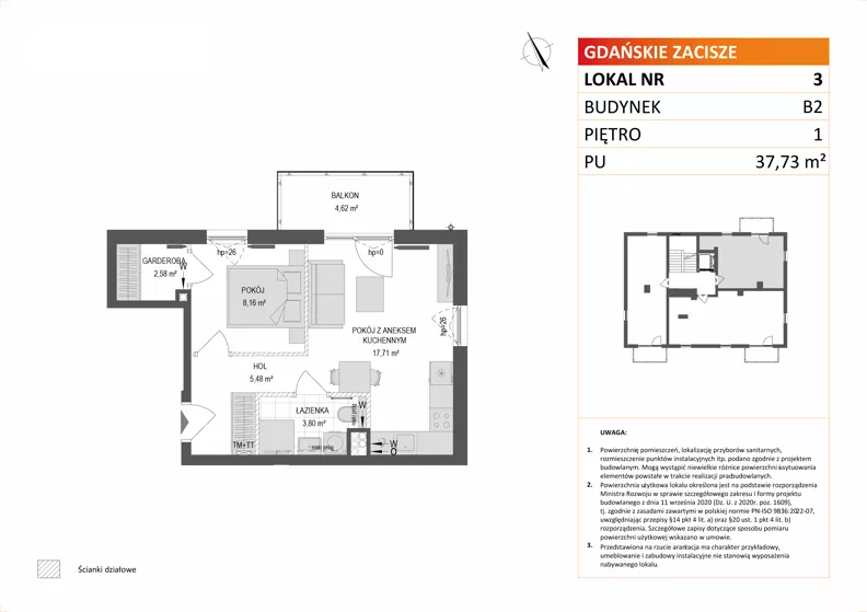 2 pokoje, mieszkanie 37,73 m², piętro 1, oferta nr B2/3, Gdańskie Zacisze, Gdańsk, Kokoszki, ul. Bysewska