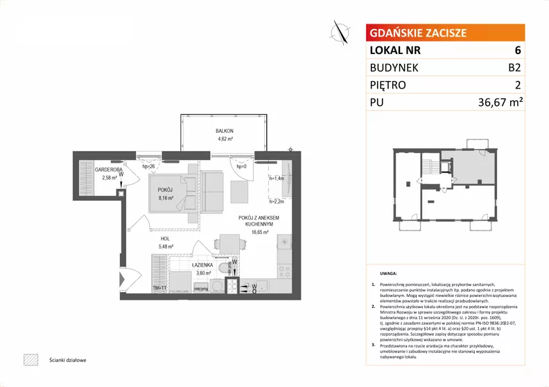 2 pokoje, mieszkanie 36,67 m², piętro 2, oferta nr B2/6, Gdańskie Zacisze, Gdańsk, Kokoszki, ul. Bysewska