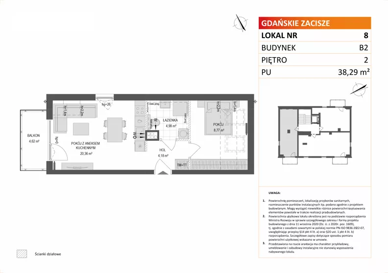2 pokoje, mieszkanie 38,29 m², piętro 2, oferta nr B2/8, Gdańskie Zacisze, Gdańsk, Kokoszki, ul. Bysewska