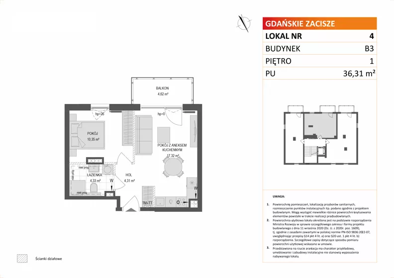 2 pokoje, mieszkanie 36,31 m², piętro 1, oferta nr B3/4, Gdańskie Zacisze, Gdańsk, Kokoszki, ul. Bysewska