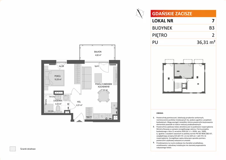 2 pokoje, mieszkanie 36,31 m², piętro 2, oferta nr B3/7, Gdańskie Zacisze, Gdańsk, Kokoszki, ul. Bysewska