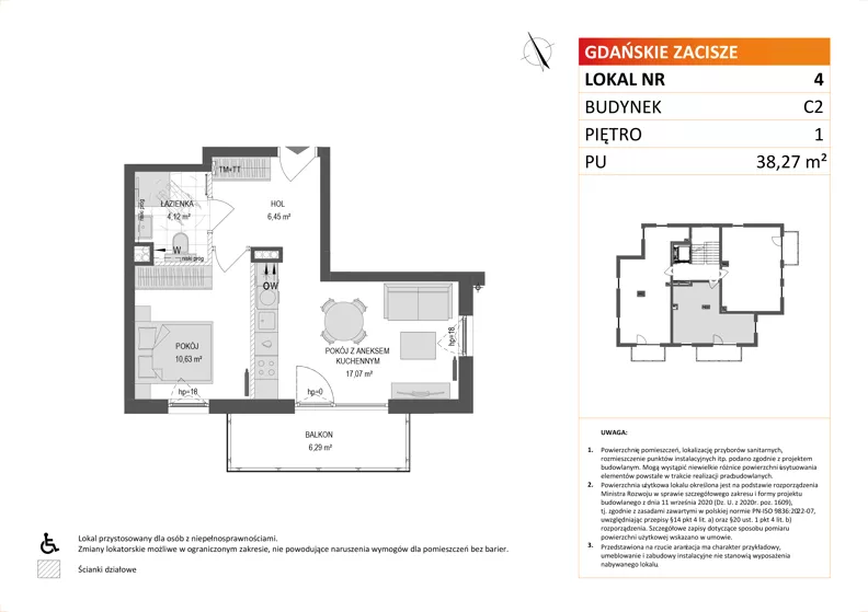 2 pokoje, mieszkanie 38,27 m², piętro 1, oferta nr C2/4, Gdańskie Zacisze, Gdańsk, Kokoszki, ul. Bysewska