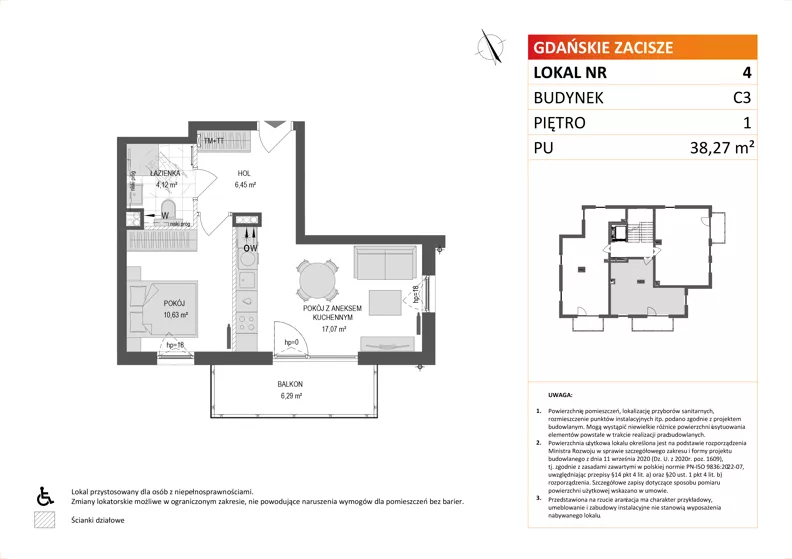 2 pokoje, mieszkanie 38,27 m², piętro 1, oferta nr C3/4, Gdańskie Zacisze, Gdańsk, Kokoszki, ul. Bysewska