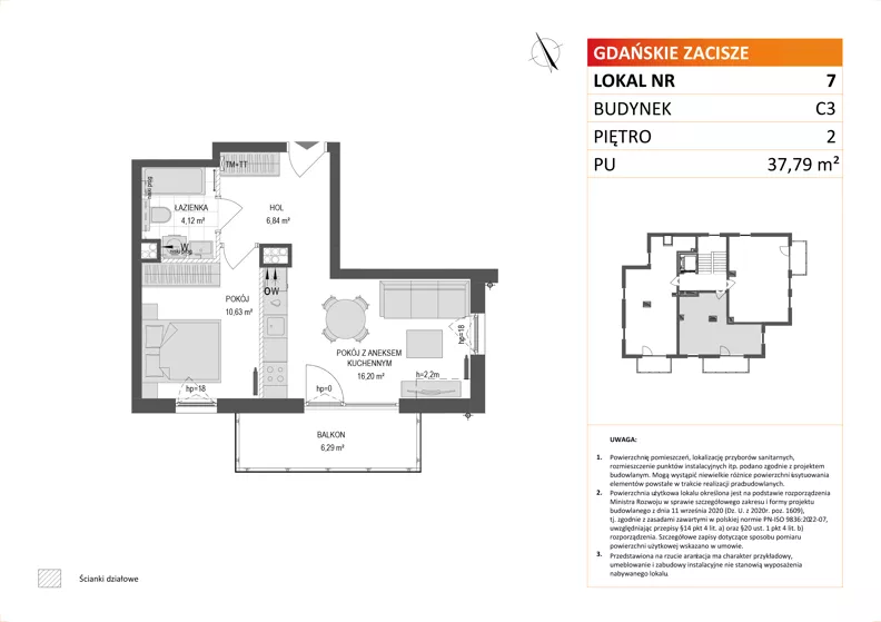 2 pokoje, mieszkanie 37,79 m², piętro 2, oferta nr C3/7, Gdańskie Zacisze, Gdańsk, Kokoszki, ul. Bysewska