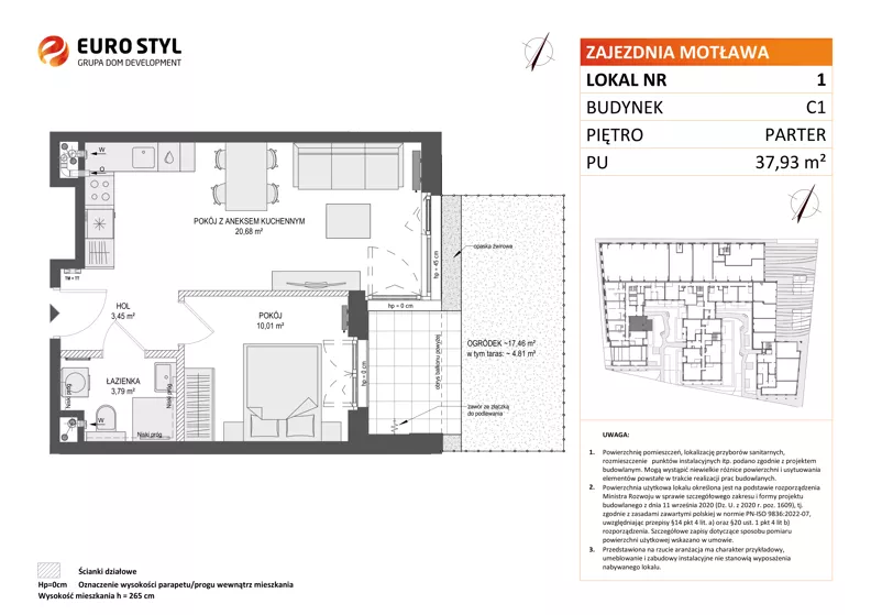 2 pokoje, mieszkanie 37,93 m², parter, oferta nr C1/1, Zajezdnia Motława - bud C1, Gdańsk, Śródmieście, Dolne Miasto, ul. Kurza