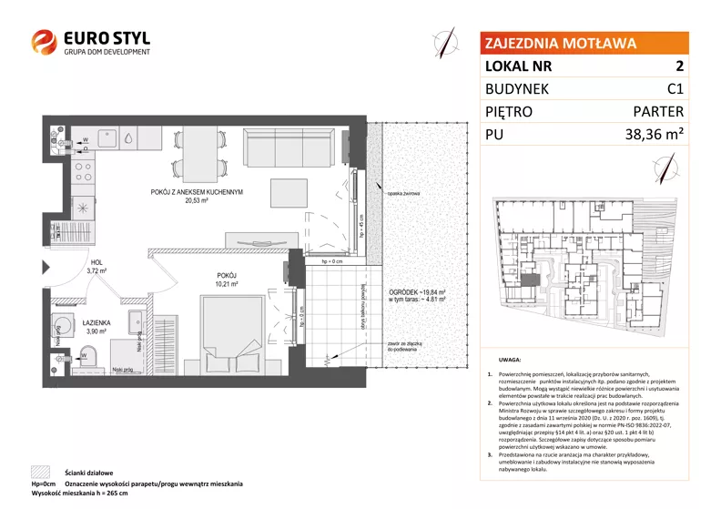 2 pokoje, mieszkanie 38,36 m², parter, oferta nr C1/2, Zajezdnia Motława - bud C1, Gdańsk, Śródmieście, Dolne Miasto, ul. Kurza