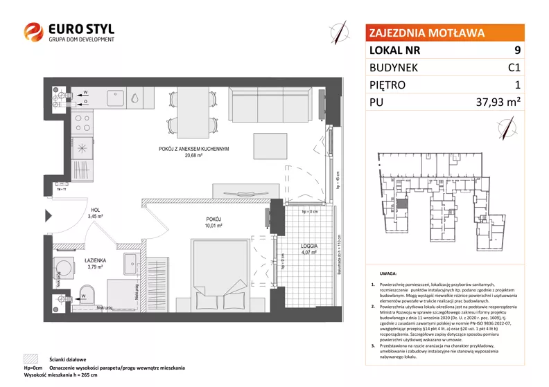 2 pokoje, mieszkanie 37,93 m², piętro 1, oferta nr C1/9, Zajezdnia Motława - bud C1, Gdańsk, Śródmieście, Dolne Miasto, ul. Kurza