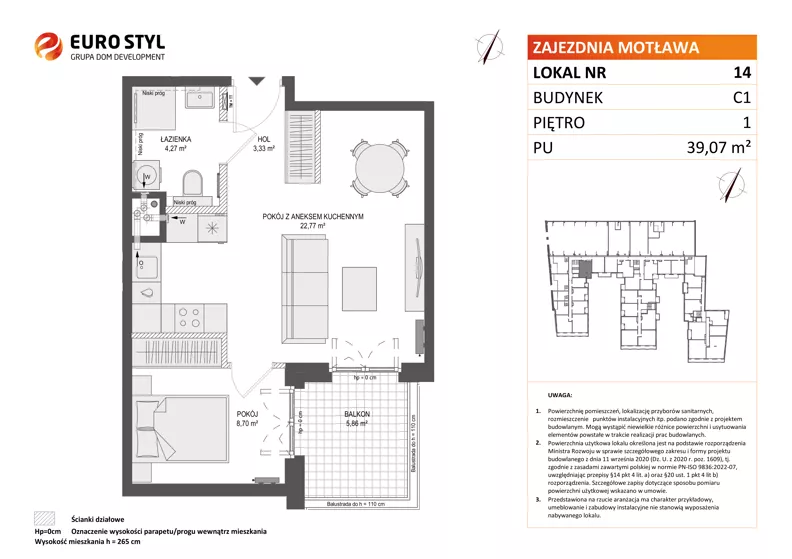 2 pokoje, mieszkanie 39,07 m², piętro 1, oferta nr C1/14, Zajezdnia Motława - bud C1, Gdańsk, Śródmieście, Dolne Miasto, ul. Kurza