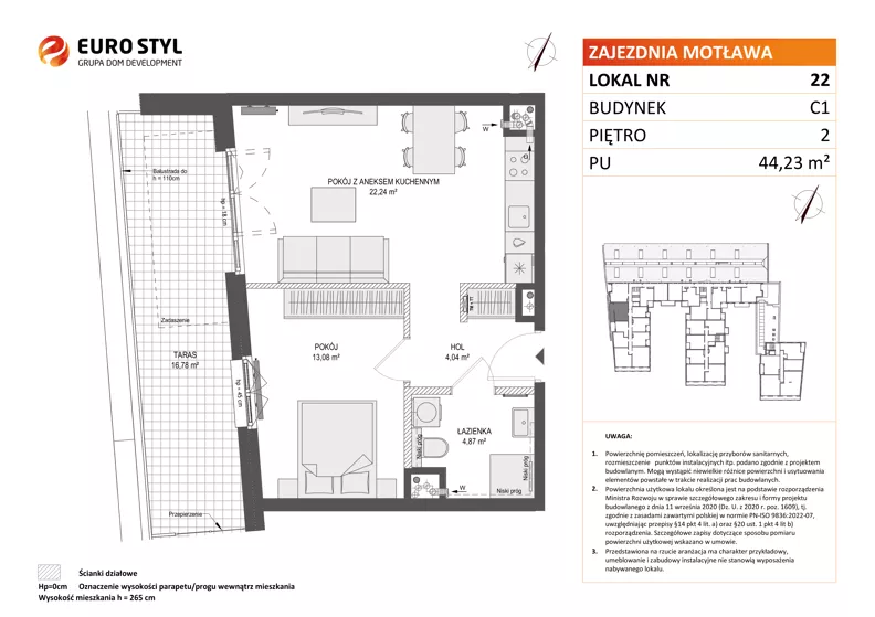 2 pokoje, mieszkanie 44,23 m², piętro 2, oferta nr C1/22, Zajezdnia Motława - bud C1, Gdańsk, Śródmieście, Dolne Miasto, ul. Kurza