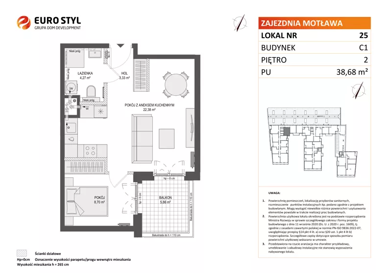 2 pokoje, mieszkanie 38,68 m², piętro 2, oferta nr C1/25, Zajezdnia Motława - bud C1, Gdańsk, Śródmieście, Dolne Miasto, ul. Kurza