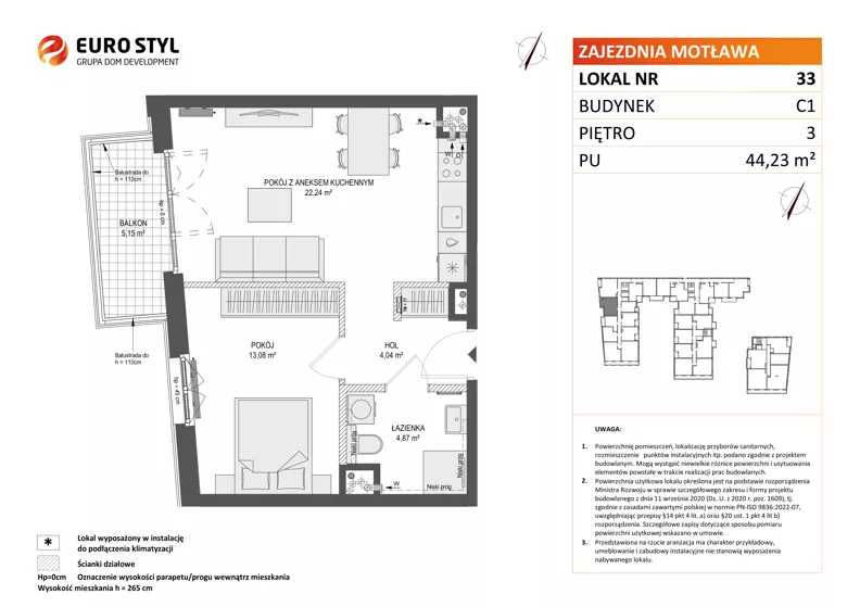 2 pokoje, mieszkanie 44,23 m², piętro 3, oferta nr C1/33, Zajezdnia Motława - bud C1, Gdańsk, Śródmieście, Dolne Miasto, ul. Kurza