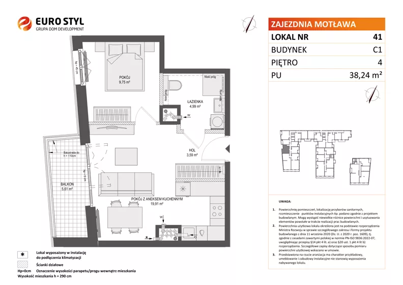 2 pokoje, mieszkanie 38,24 m², piętro 4, oferta nr C1/41, Zajezdnia Motława - bud C1, Gdańsk, Śródmieście, Dolne Miasto, ul. Kurza