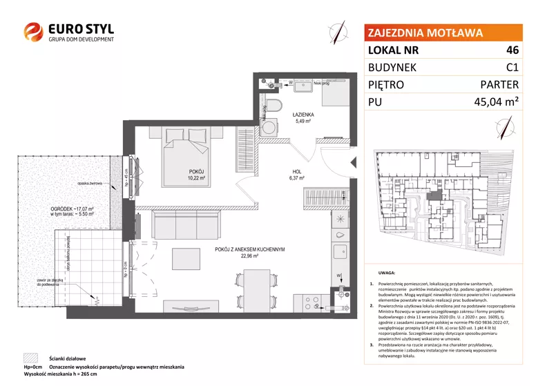 2 pokoje, mieszkanie 45,04 m², parter, oferta nr C1/46, Zajezdnia Motława - bud C1, Gdańsk, Śródmieście, Dolne Miasto, ul. Kurza