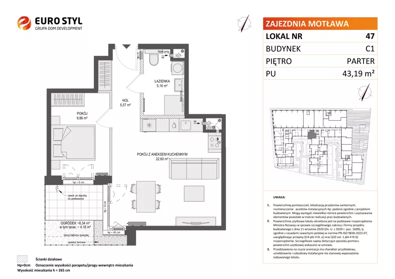 2 pokoje, mieszkanie 43,19 m², parter, oferta nr C1/47, Zajezdnia Motława - bud C1, Gdańsk, Śródmieście, Dolne Miasto, ul. Kurza