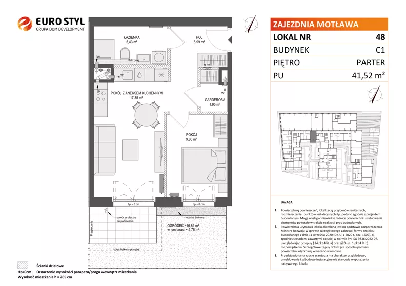 2 pokoje, mieszkanie 41,52 m², parter, oferta nr C1/48, Zajezdnia Motława - bud C1, Gdańsk, Śródmieście, Dolne Miasto, ul. Kurza