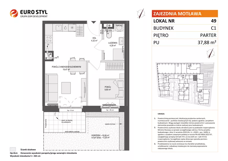 2 pokoje, mieszkanie 37,88 m², parter, oferta nr C1/49, Zajezdnia Motława - bud C1, Gdańsk, Śródmieście, Dolne Miasto, ul. Kurza