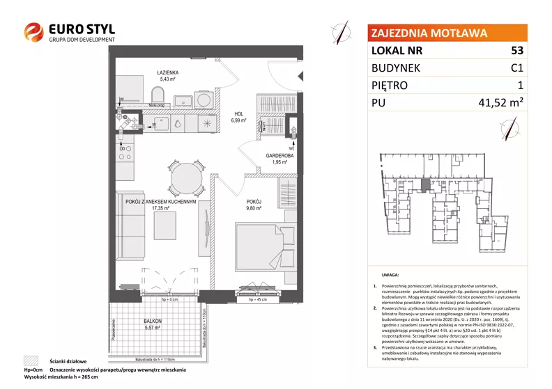 2 pokoje, mieszkanie 41,52 m², piętro 1, oferta nr C1/53, Zajezdnia Motława - bud C1, Gdańsk, Śródmieście, Dolne Miasto, ul. Kurza