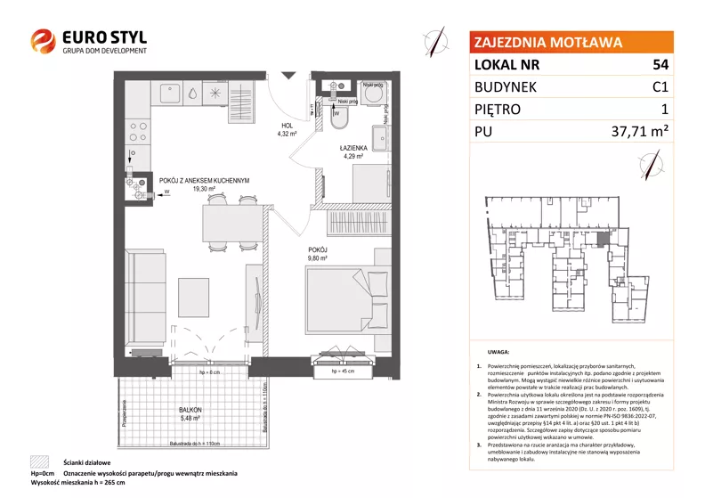 2 pokoje, mieszkanie 37,71 m², piętro 1, oferta nr C1/54, Zajezdnia Motława - bud C1, Gdańsk, Śródmieście, Dolne Miasto, ul. Kurza