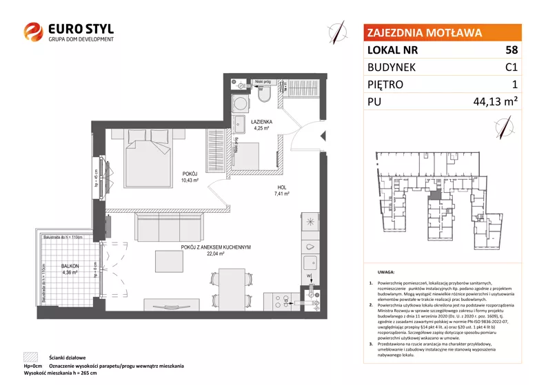 2 pokoje, mieszkanie 44,13 m², piętro 1, oferta nr C1/58, Zajezdnia Motława - bud C1, Gdańsk, Śródmieście, Dolne Miasto, ul. Kurza